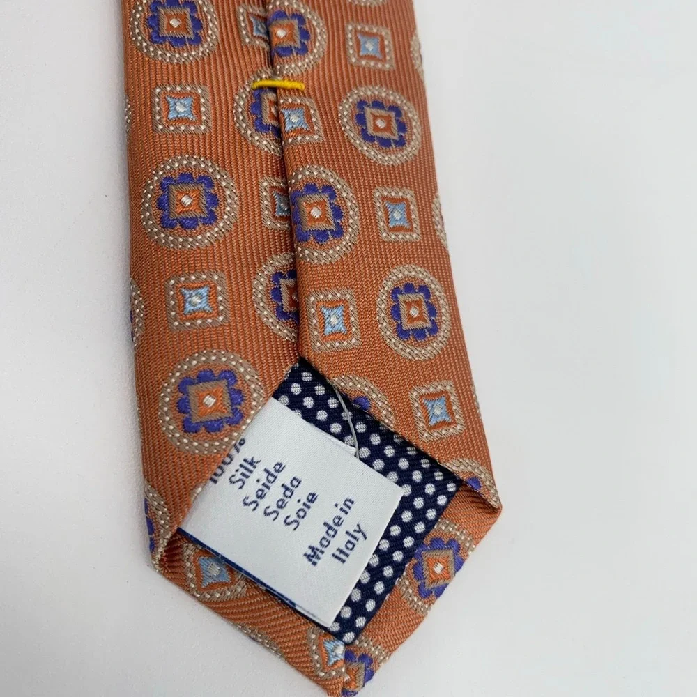 Eton Tie Mens One Size Brown Blue Patterned Silk Luxury Necktie England Made NWT